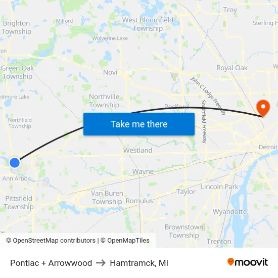 Pontiac + Arrowwood to Hamtramck, MI map