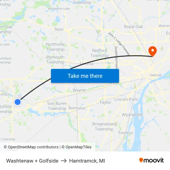 Washtenaw + Golfside to Hamtramck, MI map