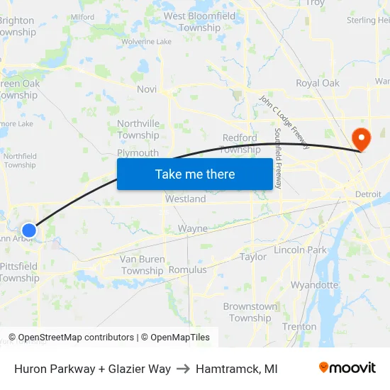 Huron Parkway + Glazier Way to Hamtramck, MI map