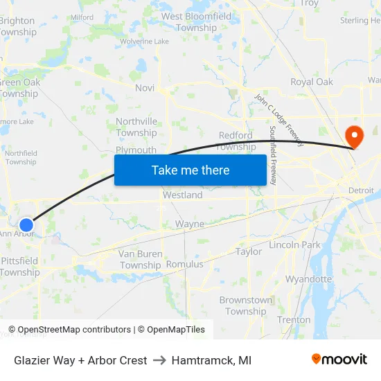 Glazier Way + Arbor Crest to Hamtramck, MI map