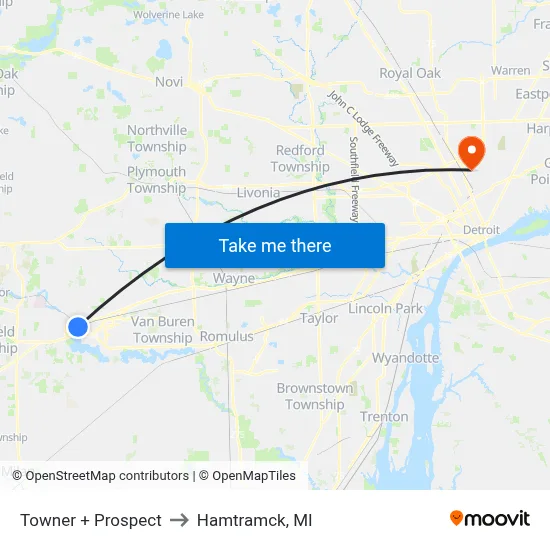 Towner + Prospect to Hamtramck, MI map