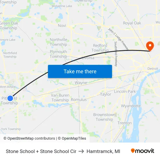 Stone School  + Stone School Cir to Hamtramck, MI map