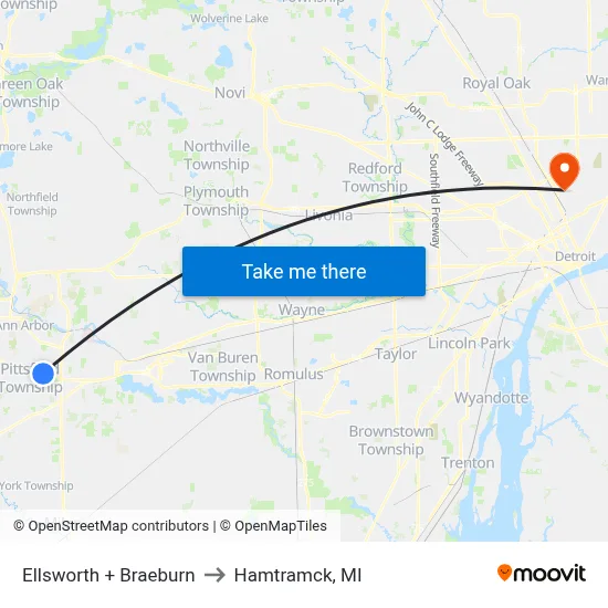 Ellsworth + Braeburn to Hamtramck, MI map