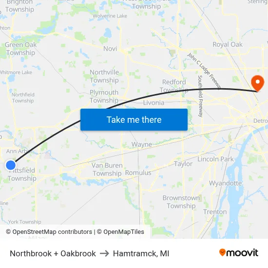 Northbrook + Oakbrook to Hamtramck, MI map