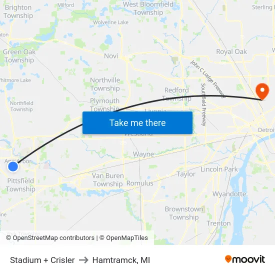 Stadium + Crisler to Hamtramck, MI map