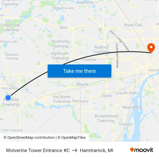 Wolverine Tower Entrance #C to Hamtramck, MI map