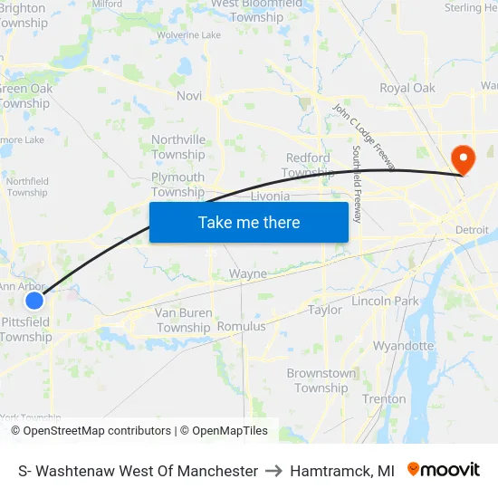 S- Washtenaw West Of Manchester to Hamtramck, MI map