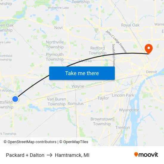 Packard + Dalton to Hamtramck, MI map