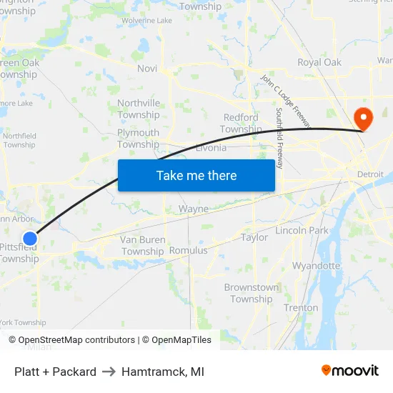 Platt  + Packard to Hamtramck, MI map