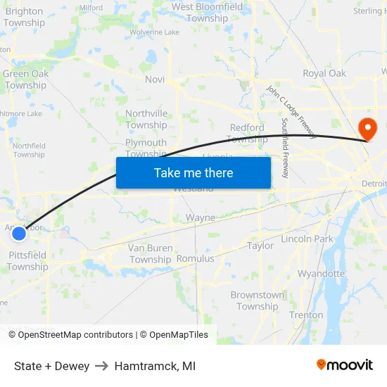 State + Dewey to Hamtramck, MI map