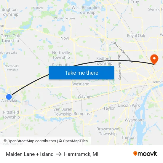 Maiden Lane + Island to Hamtramck, MI map