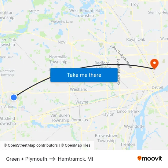Green + Plymouth to Hamtramck, MI map