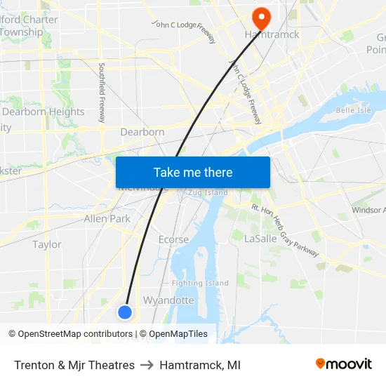 Trenton & Mjr Theatres to Hamtramck, MI map