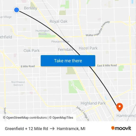 Greenfield @ 12 Mile to Hamtramck, MI map