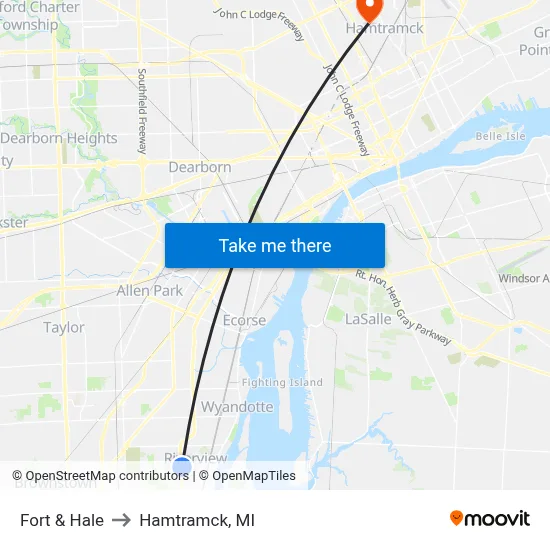 Fort & Hale to Hamtramck, MI map