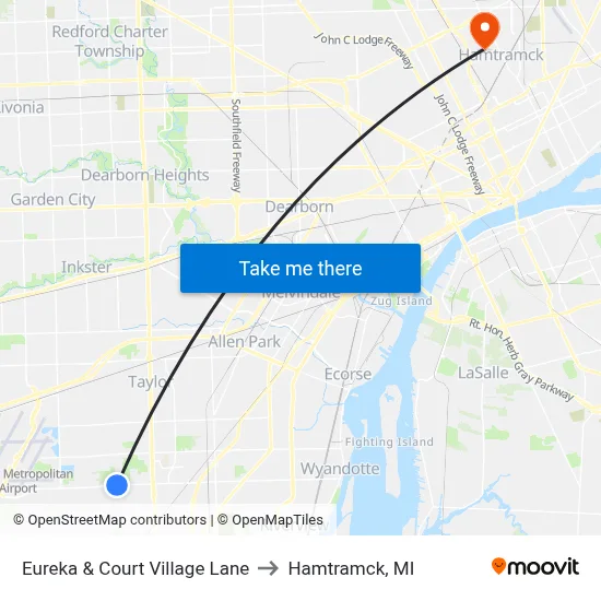 Eureka & Court Village Lane to Hamtramck, MI map
