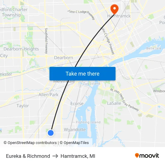 Eureka & Richmond to Hamtramck, MI map