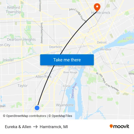 Eureka & Allen to Hamtramck, MI map