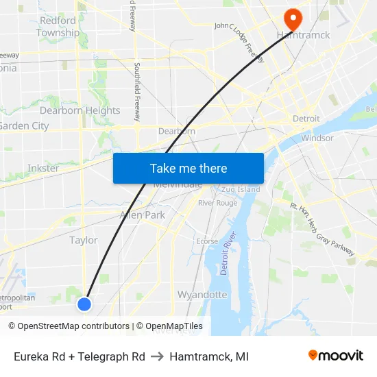 Eureka & Telegraph to Hamtramck, MI map