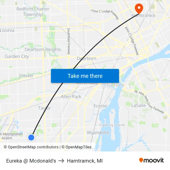 Eureka @ Mcdonald's to Hamtramck, MI map