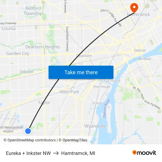 Eureka & Inkster NW to Hamtramck, MI map