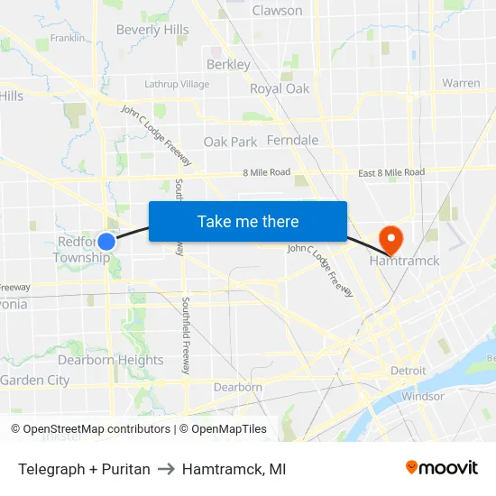 Telegraph & Puritan to Hamtramck, MI map