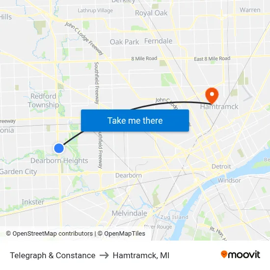 Telegraph & Constance to Hamtramck, MI map