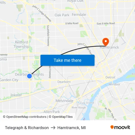 Telegraph & Richardson to Hamtramck, MI map