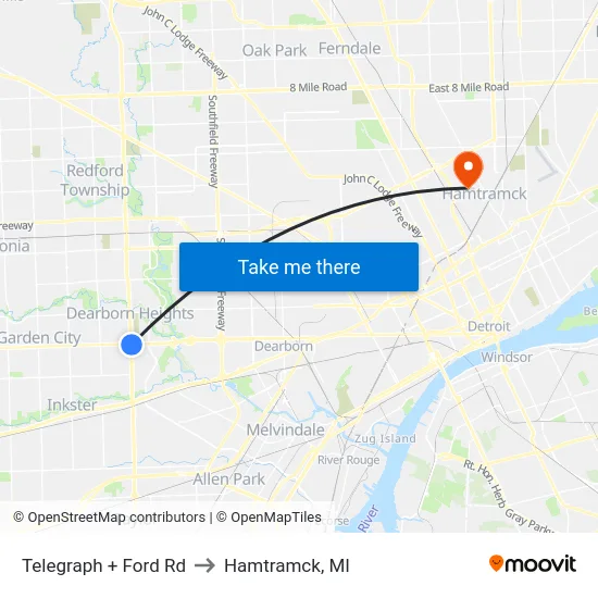 Telegraph + Ford Rd to Hamtramck, MI map