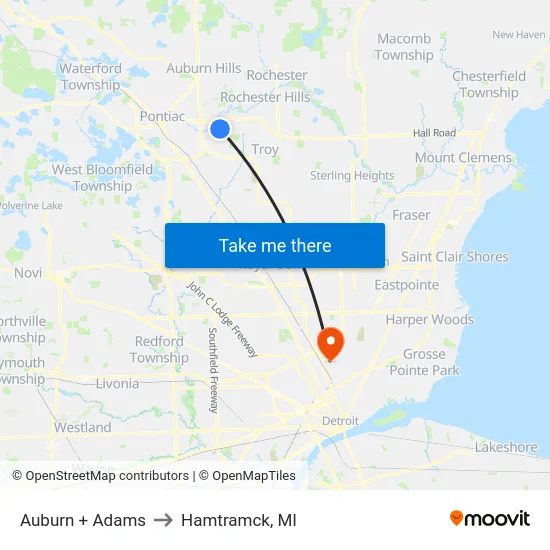 Auburn & Adams to Hamtramck, MI map