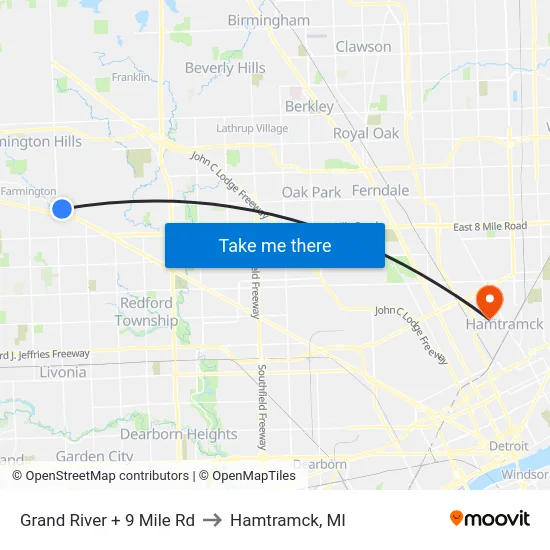 Grand River & 9 Mile to Hamtramck, MI map