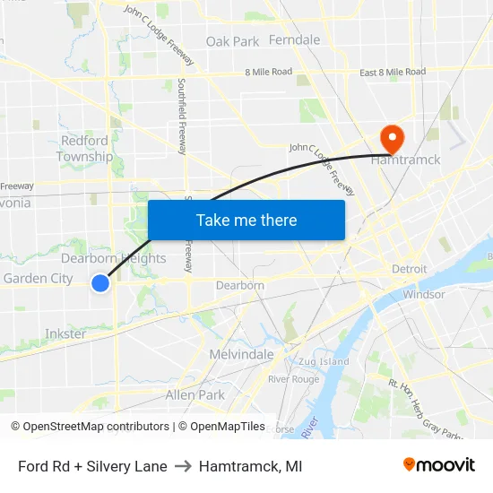 Ford & Silvery Lane to Hamtramck, MI map