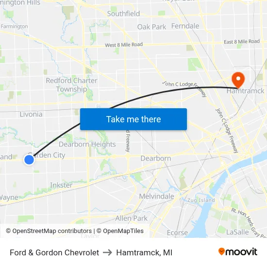 Ford & Gordon Chevrolet to Hamtramck, MI map