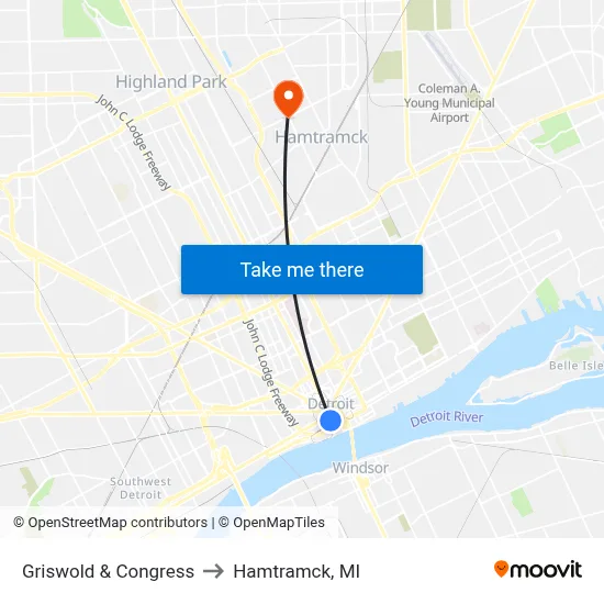 Griswold & Congress to Hamtramck, MI map