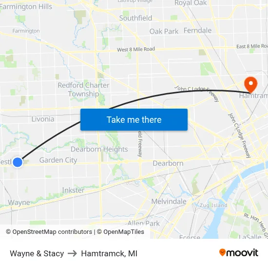 Wayne & Stacy to Hamtramck, MI map