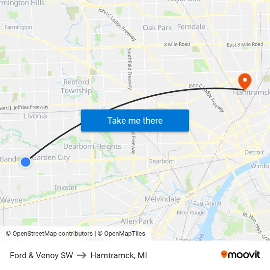 Ford & Venoy SW to Hamtramck, MI map
