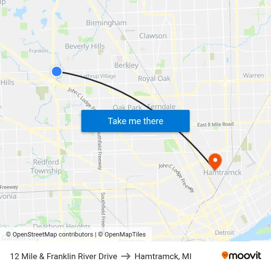 12 Mile & Franklin River Drive to Hamtramck, MI map