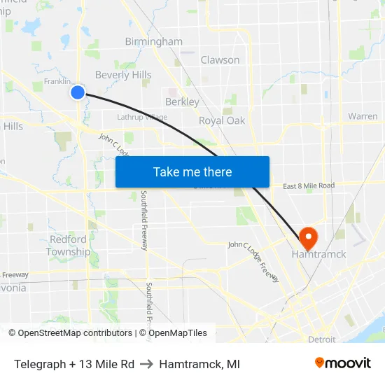 Telegraph @ 13 Mile to Hamtramck, MI map