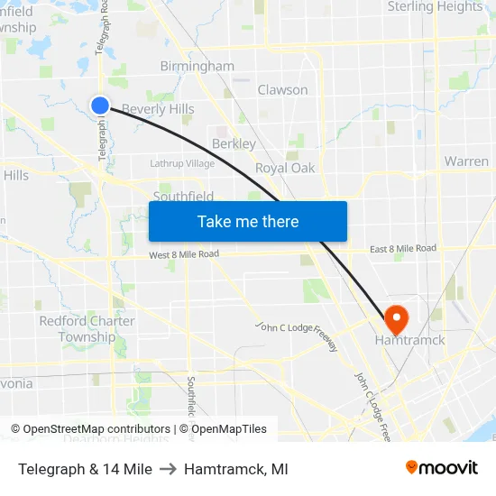 Telegraph & 14 Mile to Hamtramck, MI map