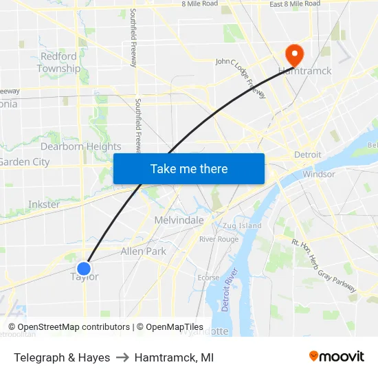 Telegraph & Hayes to Hamtramck, MI map