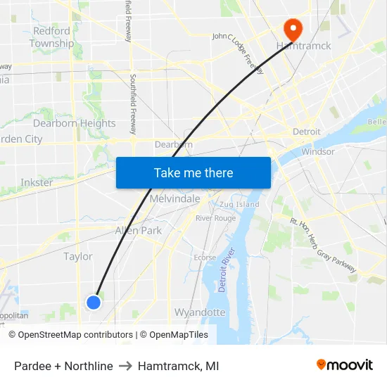 Pardee & Northline to Hamtramck, MI map
