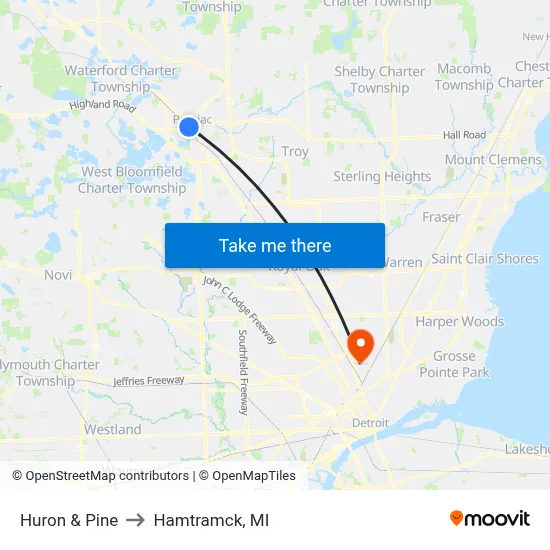 Huron & Pine to Hamtramck, MI map
