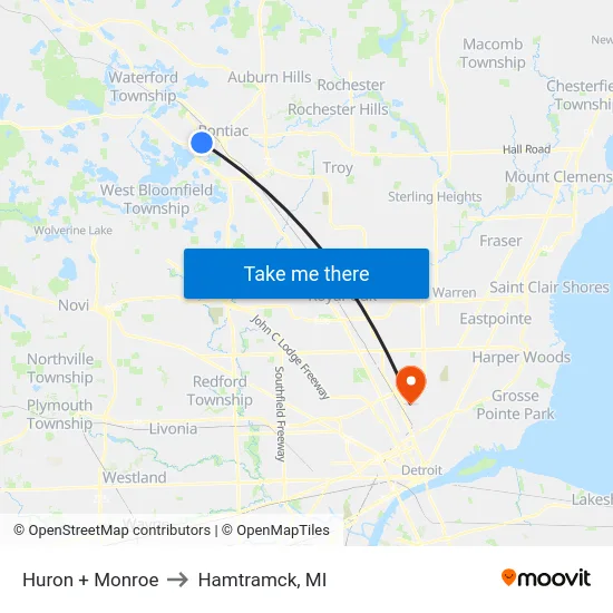 Huron & Monroe to Hamtramck, MI map