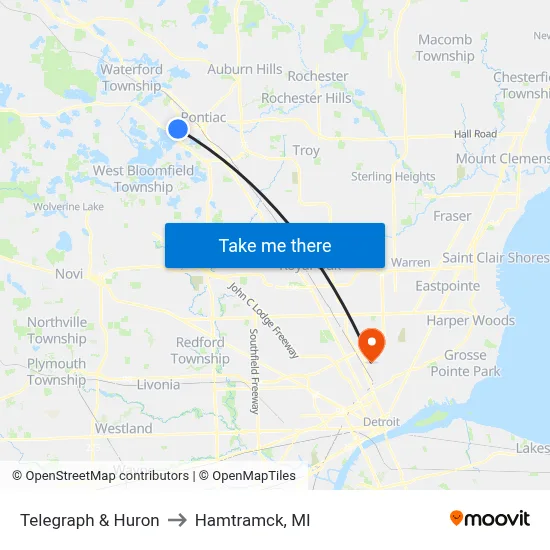 Telegraph & Huron to Hamtramck, MI map
