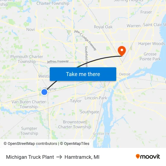 Michigan Truck Plant to Hamtramck, MI map