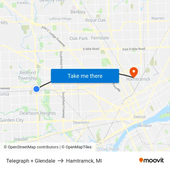 Telegraph & Glendale to Hamtramck, MI map