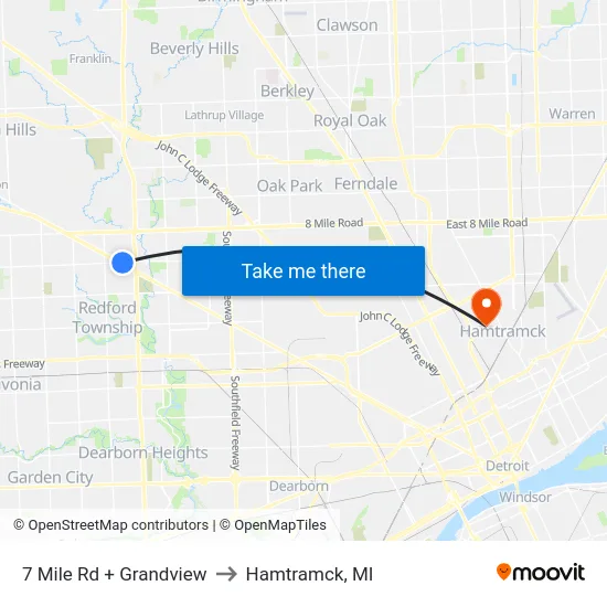 7 Mile & Grandview to Hamtramck, MI map