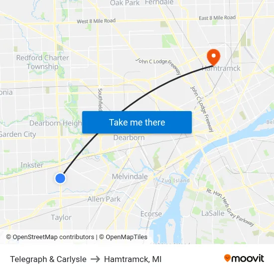 Telegraph & Carlysle to Hamtramck, MI map