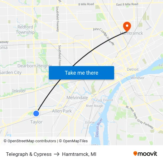 Telegraph & Cypress to Hamtramck, MI map
