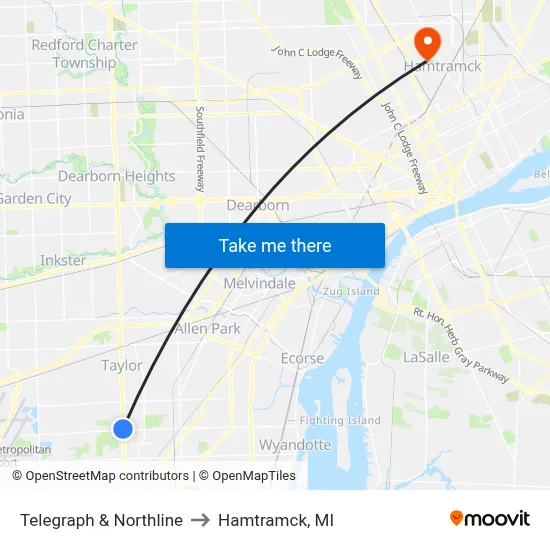 Telegraph & Northline to Hamtramck, MI map